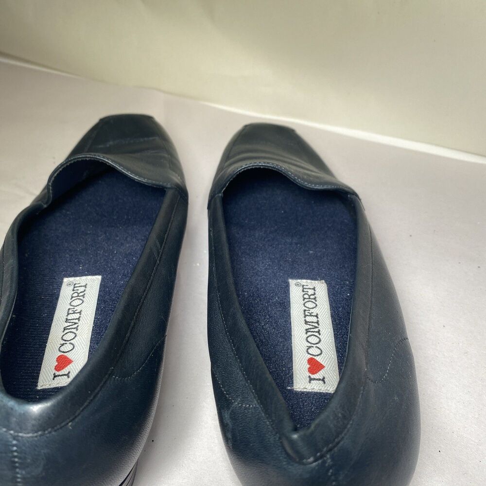 I ❤ COMFORT Women’s Black Leather Slip On Casual Wedge Heel Shoes Size US 8.5W - Picture 4 of 9